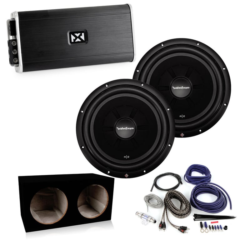 (2)Rockford Fosgate R2SD2-12 + NVX VADM2 + Dual 12" Sub Enclosure + Amp Kit Image 1