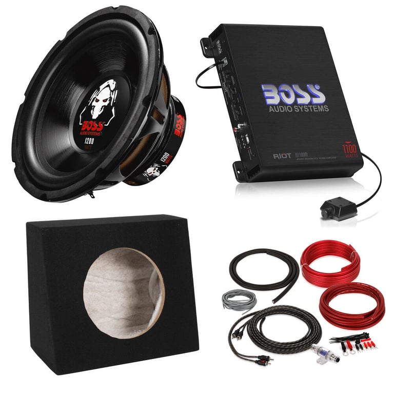 Boss P10SVC Subwoofer + Truck Enclosure + Boss R1100M Amplifier and Amp Kit Image 1