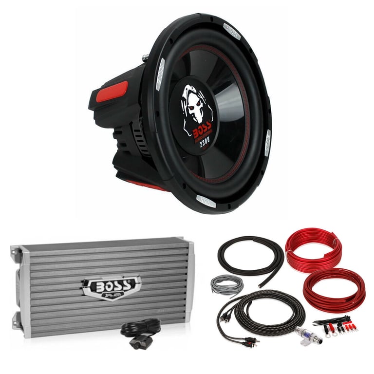BOSS P126DVC Subwoofer + AR16002 1600W Amplifier + 8 Gauge Amp Kit Image 1