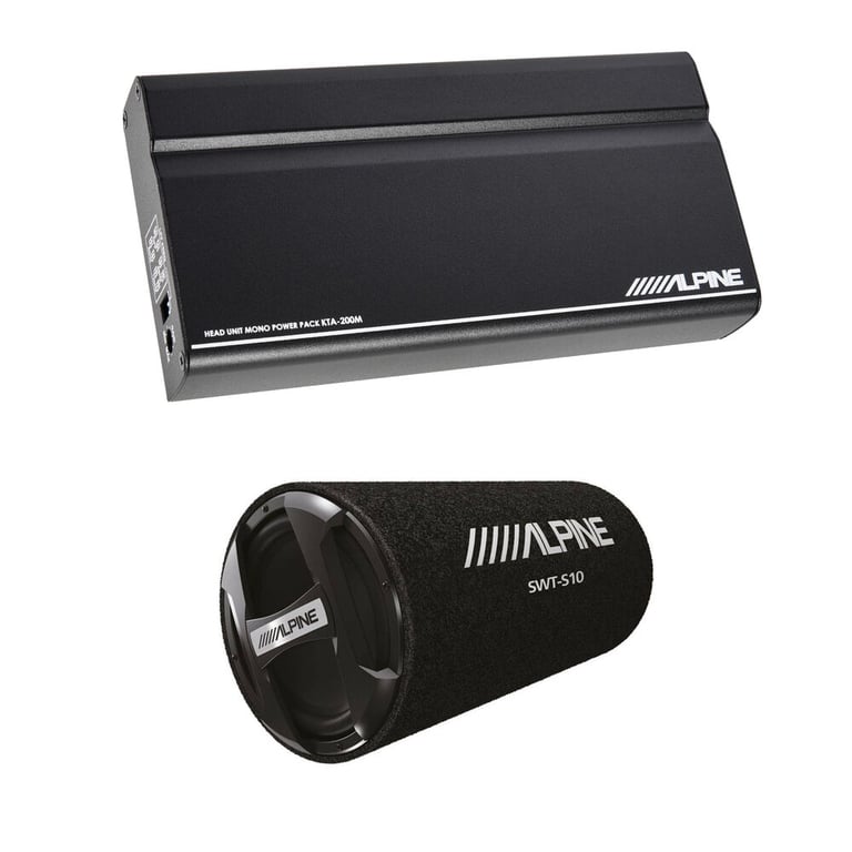 Alpine KTA-200M + Alpine SWT-S10 10" Sealed Subwoofer Tube Enclosure Package Image 1