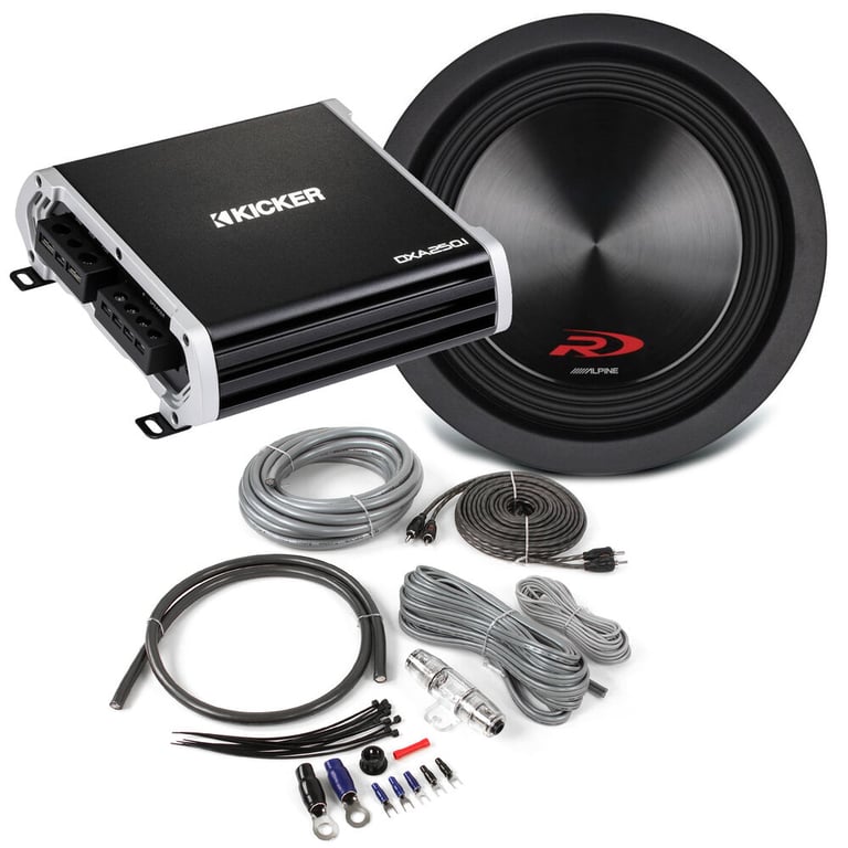Kicker 500W Monoblock Amplifier + Alpine 8" Subwoofer + Belva Amp Kit Image 1