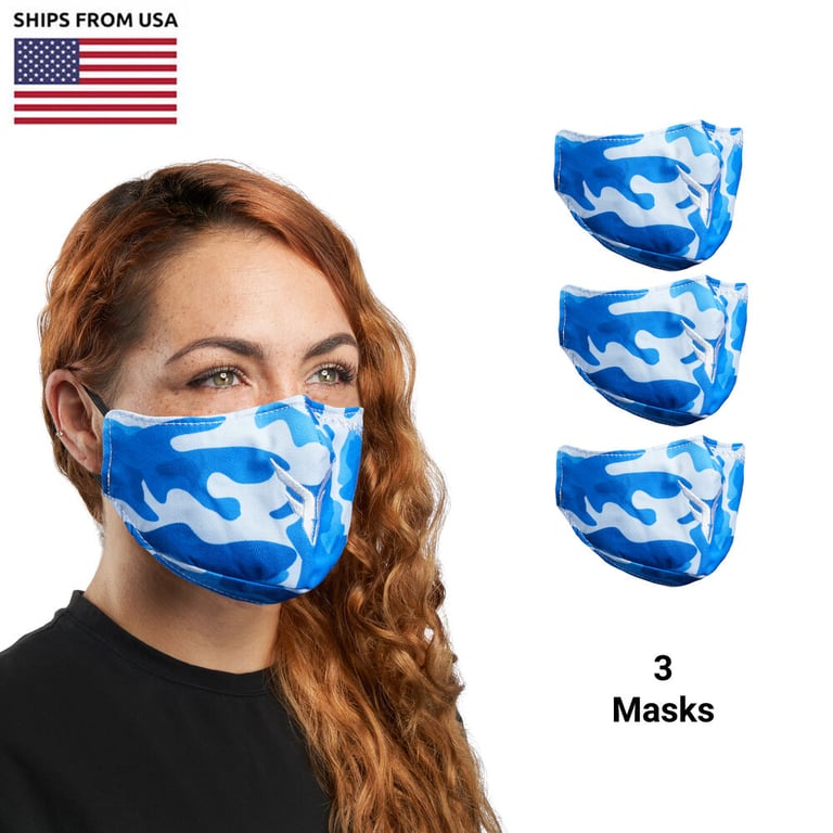 (3-Count) Victor Fitness VM25BL Blue Camo Cloth Reusable Face Masks Image 1