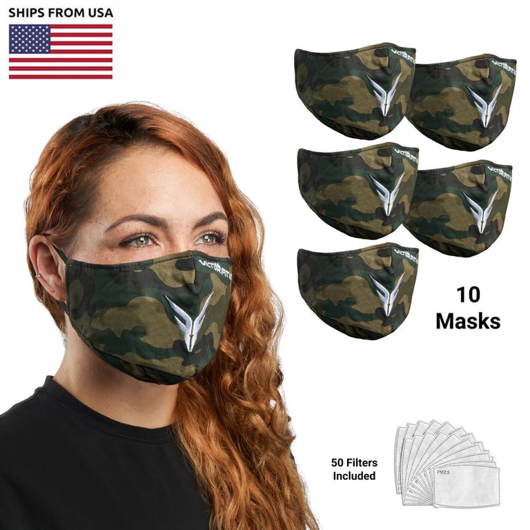 (10-Count) Victor Fitness VM25WC Green-Brown Camo Reusable Cloth Face Mask Image 1