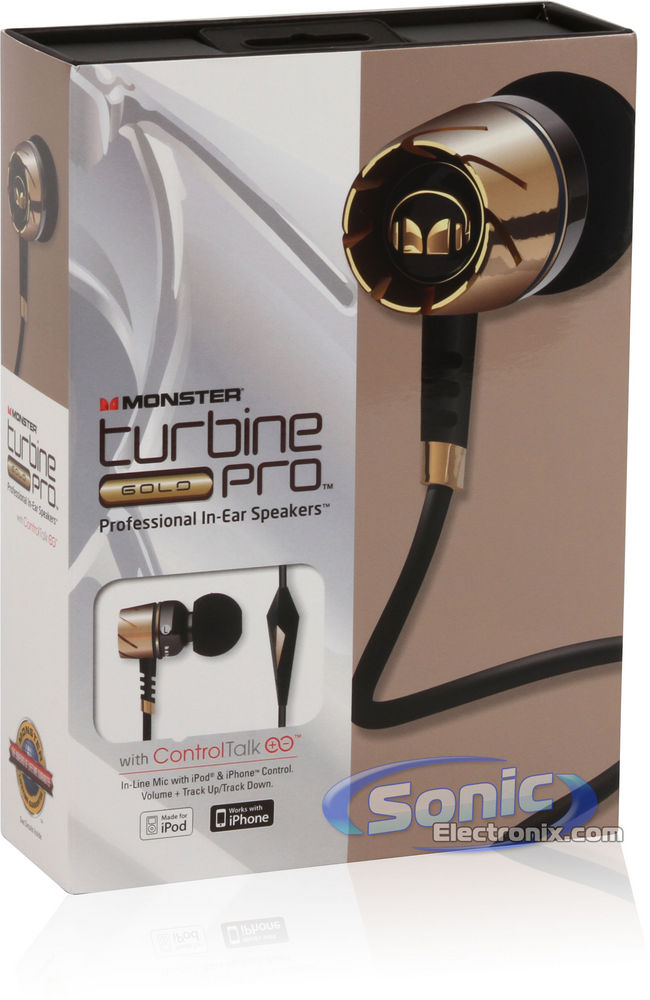 Monster Turbine Pro Gold (MH TRB-P IE GLD CT) Audiophile In-Ear Speakers with ControlTalk Headphones - Gold/Black Image 13