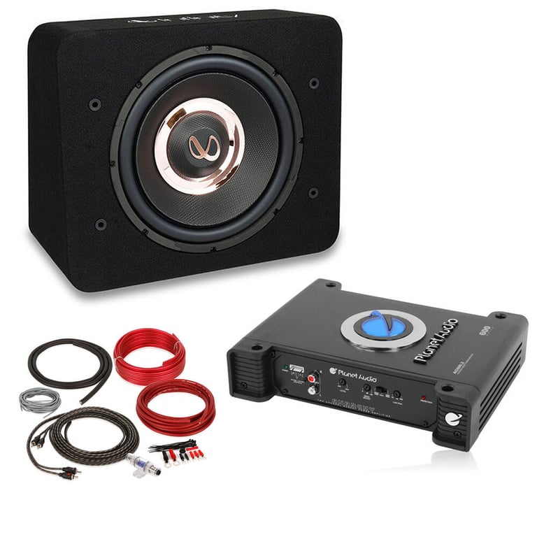 Infinity PRIMUS 1270B + Planet Audio AC600.2 + 8 Gauge Amp Kit Image 1