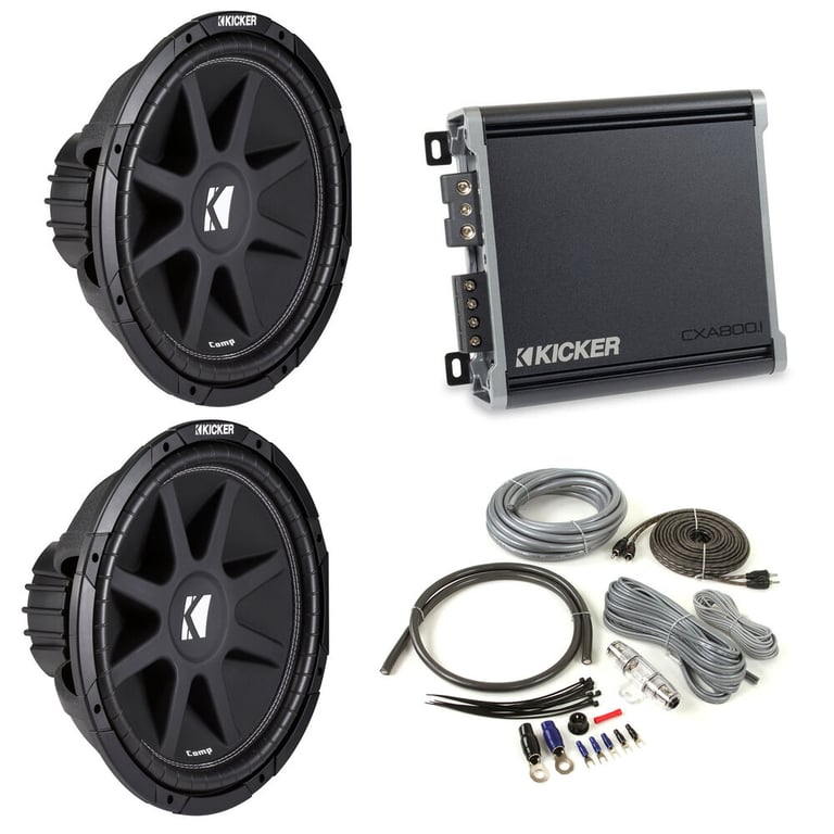 2) KICKER 43C154 Comp 15" 1000w Car Audio Subwoofers + Mono Amplifier + Amp Kit Image 1