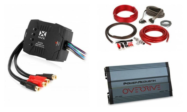 Power Acoustik OD4-1300 + NVX XFLOC4 Line-Output-Converter + Amp Kit Image 1