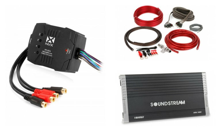 Soundstream AR4.1800 + NVX XFLOC4 Line-Output-Converter + Amp Kit Image 1