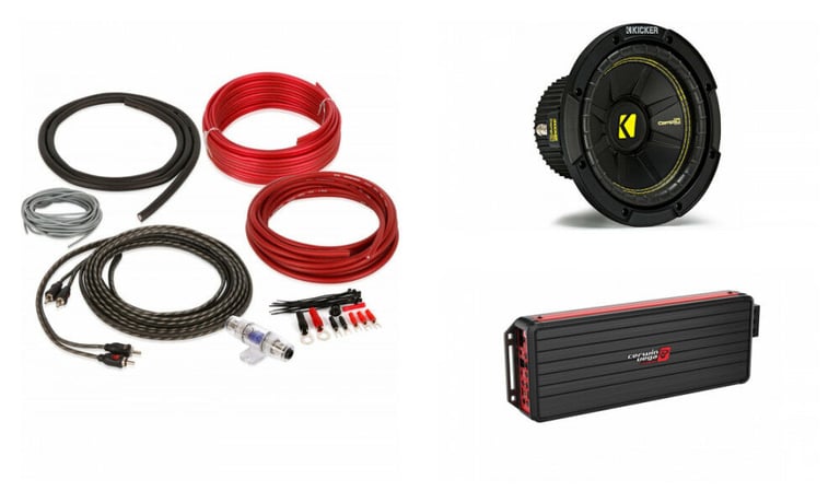 Cerwin-Vega VCU81 + Kicker 44CWCS104 Subwoofer + 8 Gauge Amp Kit Image 1