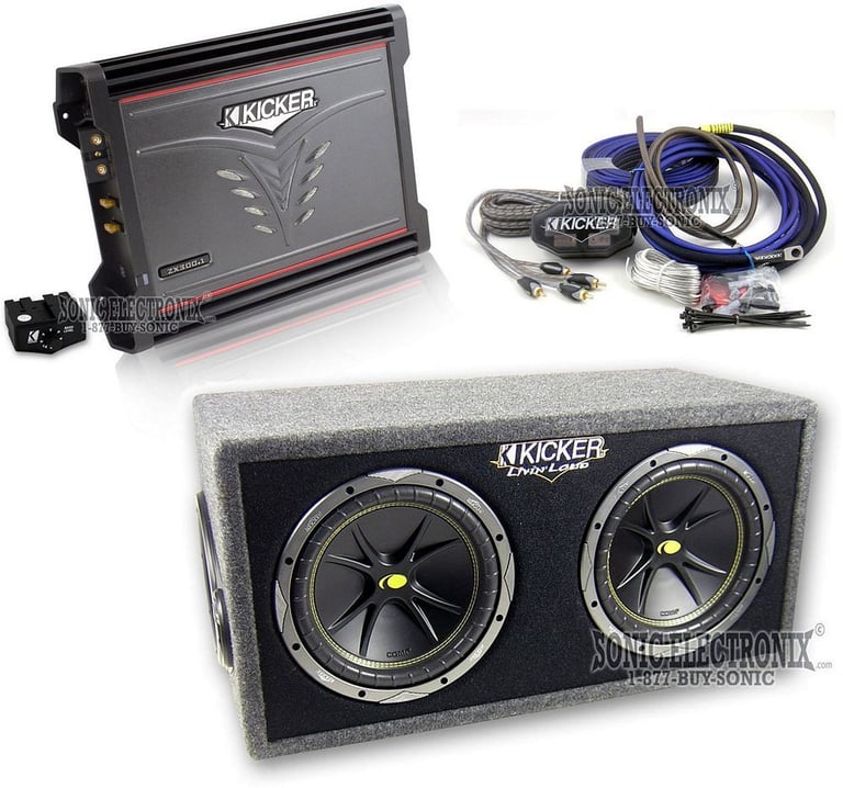 Kicker Combo: ZX300.1 Amplifier + DC122 Comp Subs & Box + FREE CK8 Amp Kit Image 1