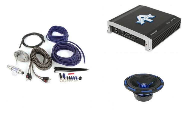 Power Acoustik MOFOS-10D2 + Autotek 2-Channel Amp + Belva 8 Gauge Amp Kit Image 1