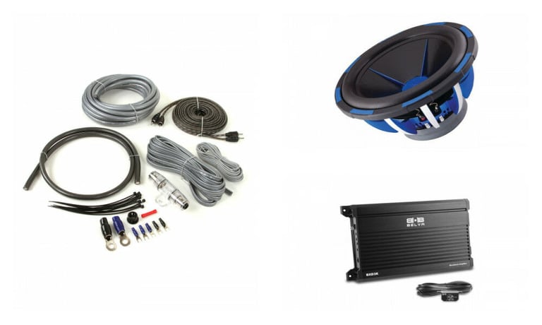 Power Acoustik MOFO-104X Sub + Belva 3000W BXD3K Amplifier + 4 Gauge Amp Kit Image 1