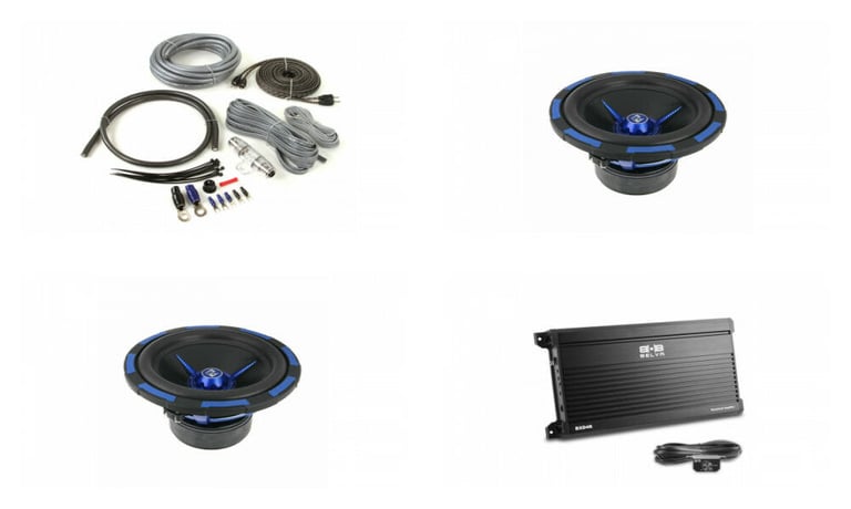 (2) Power Acoustik MOFOS-10D2 Subwoofers + Belva 4000W Max + 4 Gauge Amp Kit Image 1