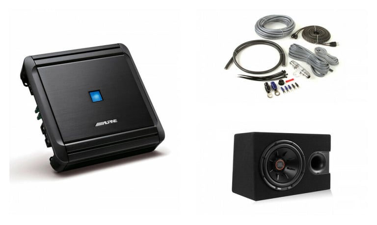 JBL S2-1224SS Subwoofer with Enclosure + Alpine MRVM500 + 4 Gauge Amp Kit Image 1