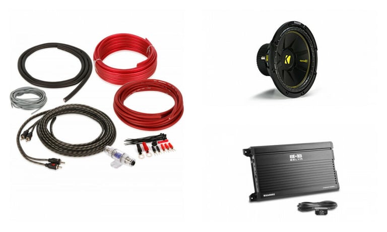 Kicker CompC (44CWCS124) Sub + Belva 500W BXA5002 Amplifier + 8 Gauge Amp Kit Image 1