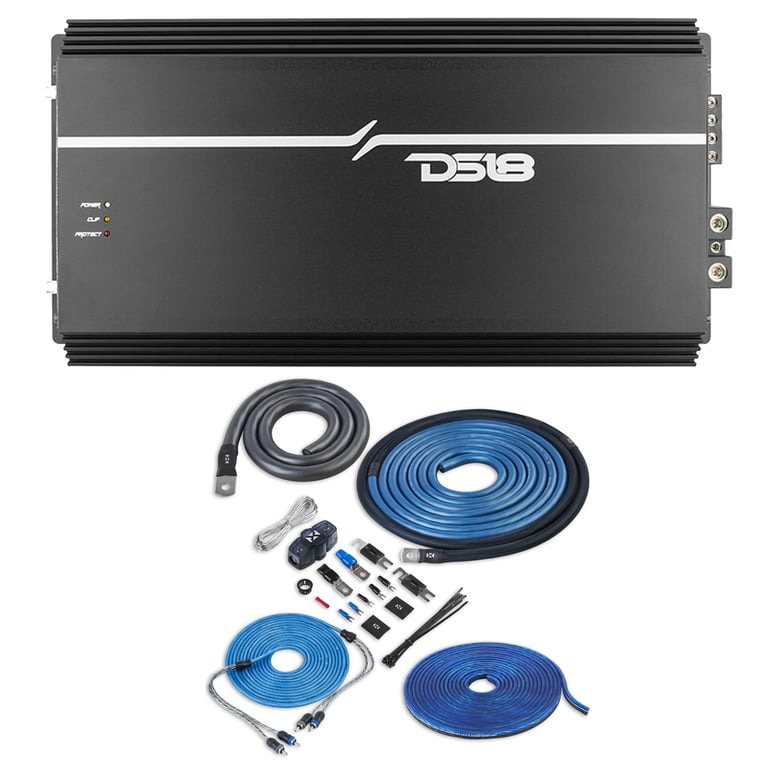 DS18 EXL-P4000X1D + Premium NVX XKIT02 1/0 Gauge Amp Kit Image 1