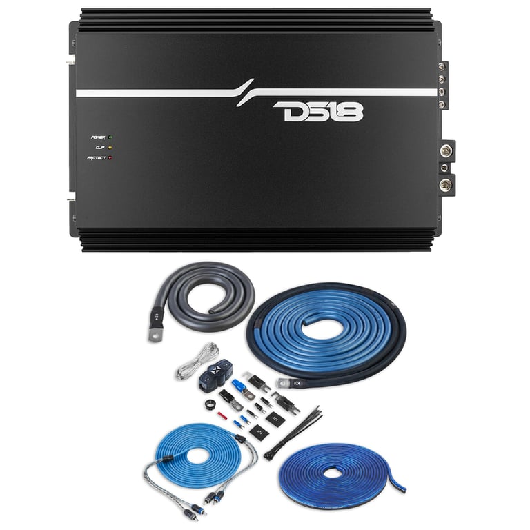 DS18 EXL-P2500X1D + Premium NVX XKIT02 1/0 Gauge Amp Kit Image 1