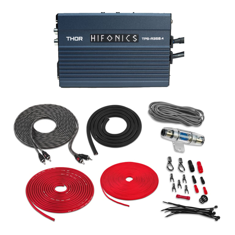 Hifonics TPS-A350.4 + Belva BAK84 8 Gauge Amp Wiring Kit Image 1