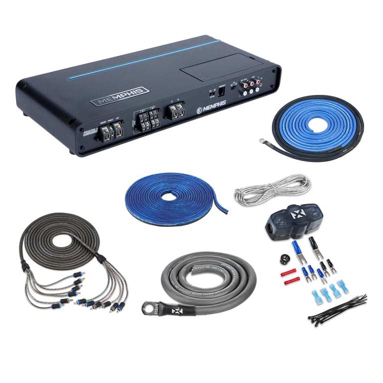 Memphis PRXA700.5 + Premium NVX XKIT46 4 Gauge Amp Wiring Kit Image 1