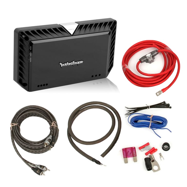 Rockford Fosgate Power T1500-1BDCP + Rockford Fosgate RFK4I 4 Gauge 2-Ch Amp Kit Image 1