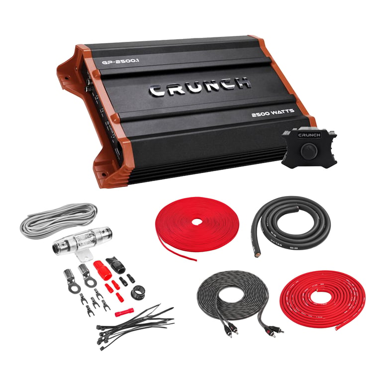 Crunch GP-2500.1 with Belva 4 Gauge Amp Kit Image 1
