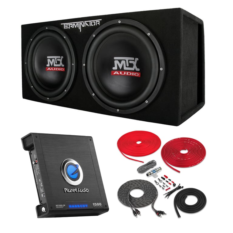 MTX Terminator TNE212DV 1000w RMS Dual 12&rdquo; Subs+Vented Subwoofer Box+Amp+Wires Image 1