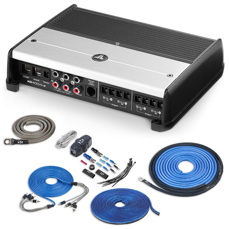 JL Audio XD400/4v2 with Amplifier Wiring Kit Image 1