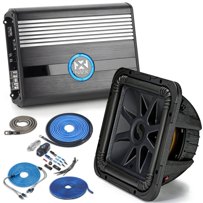 Kicker L7 Solo-Baric 12" Subwoofer with NVX Amplifier + 4 Gauge Amp Kit Image 1