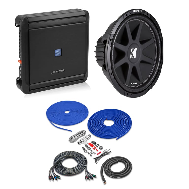 Alpine MRV-F300 Amplifier + Kicker 12" Comp Subwoofer + Belva Amp Kit Image 1
