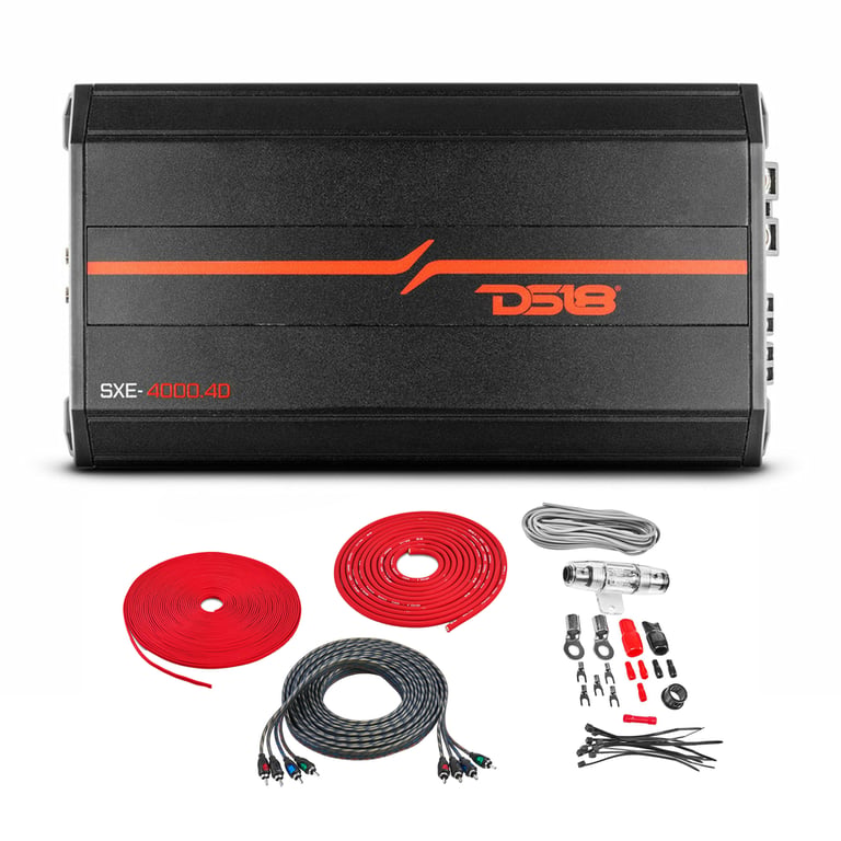 DS18 SXE-4000.4D/BK with Belva 4 Gauge Amp Kit Image 1