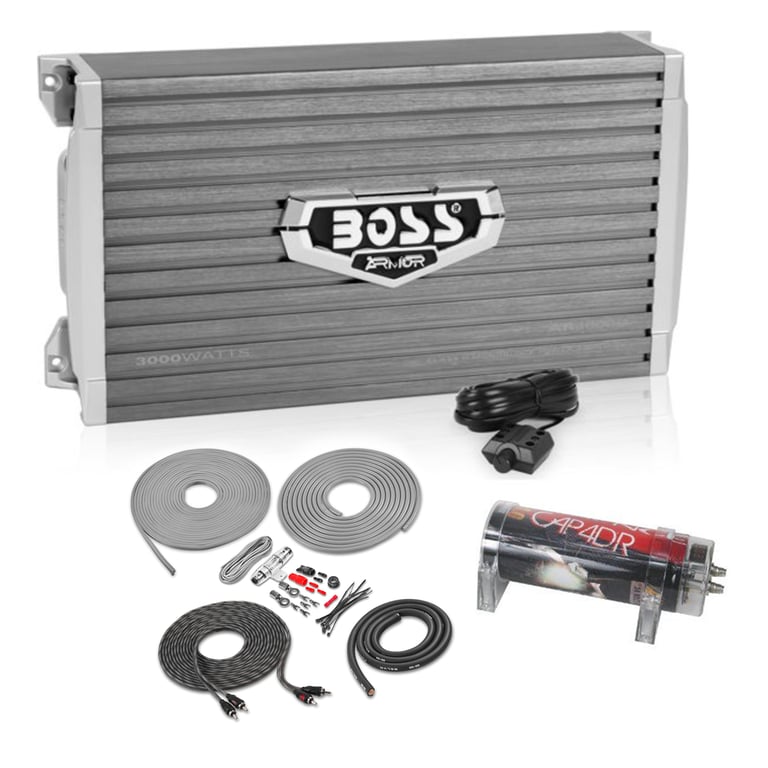 Boss AR3000D 3000W MONO D Car Amplifier + 3.0 Farad Capacitor + Premium Amp Kit Image 1