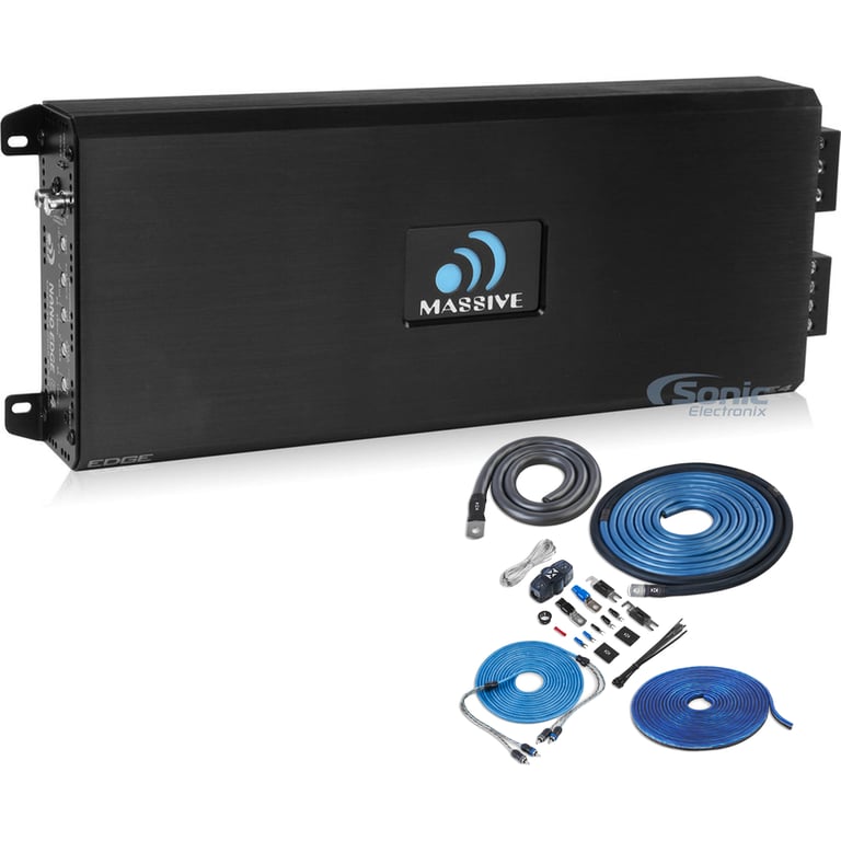 Massive Audio E4 Amplifier + NVX 1/0 Gauge Amp Wiring Kit Image 1