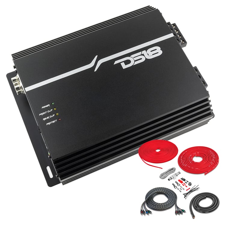 DS18 EXL-P800X4 + Belva BAK44 4 Gauge Amp Wiring Kit Image 1