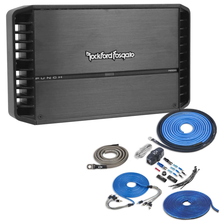 Rockford Fosgate Punch P600X4 with Amplifier Wiring Kit Image 1