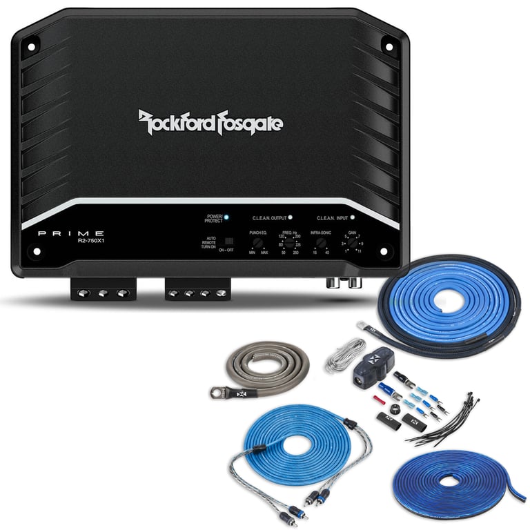Rockford Fosgate R2-750X1 with Amplifier Wiring Kit Image 1