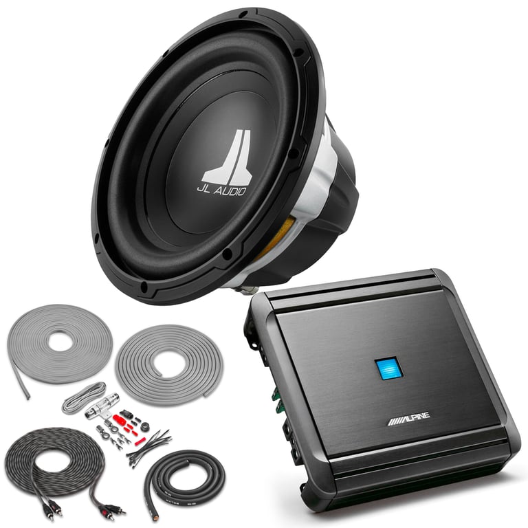 JL Audio 10W0v3-4 10" Subwoofer + Alpine MRVM500 Amplifier + Amp Kit Image 1