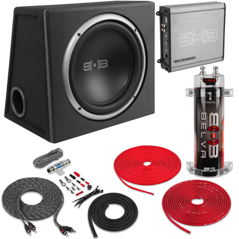 Belva BPKG112v2 600W 12" Subwoofer + Ported Box + Amp Kit + 1 Farad Capacitor Image 1