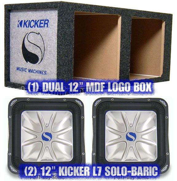 (2) Kicker S12L7 12" Solo-Baric L7 + (1) Dual 12" Kicker Solo-Baric MDF Logo Enclosure Image 1