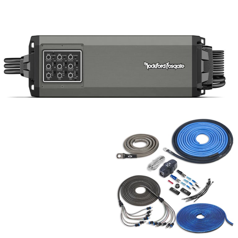 Rockford Fosgate M5-1500X5 with NVX 4 Gauge Amp Kit Image 1