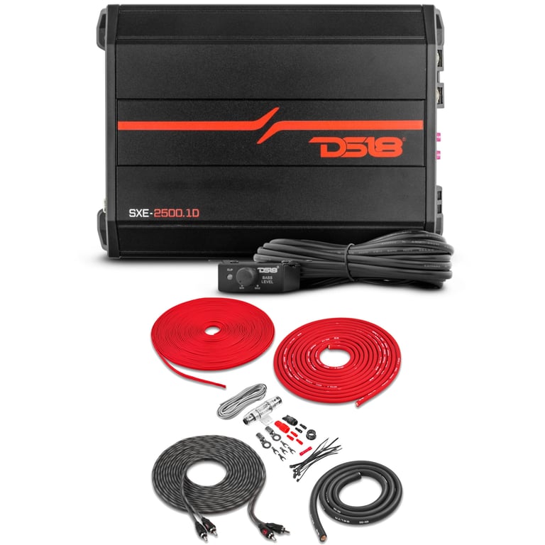 DS18 SXE-2500.1D/BK (Black) with Belva 4 Gauge Amp Kit Image 1
