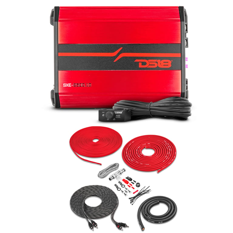 DS18 SXE-2500.1D/RD (Red) with Belva 4 Gauge Amp Kit Image 1