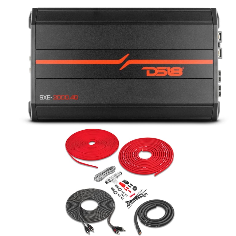 DS18 SXE-3000.4D/BK (Black) with Belva 4 Gauge Amp Kit Image 1