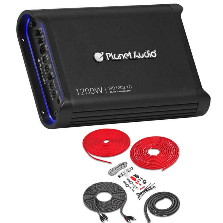 Planet Audio MB1200.1D with Belva 8 Gauge Amp Kit Image 1