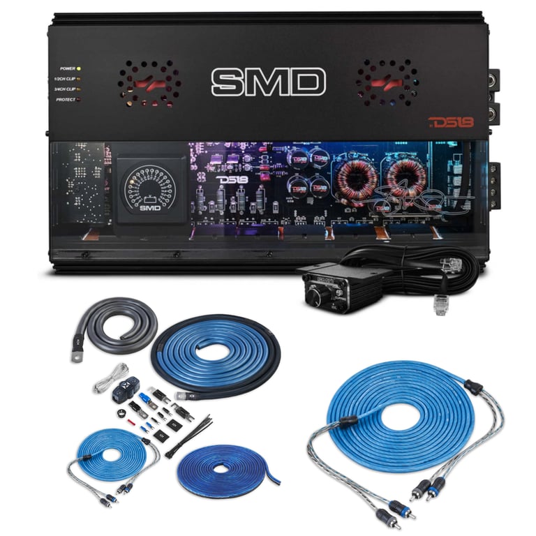 DS18 SMD-500.4AB with NVX 1/0 Gauge Amp Kit Image 1