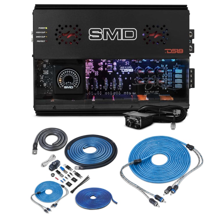 DS18 SMD-300.4AB with NVX 1/0 Gauge Amp Kit Image 1
