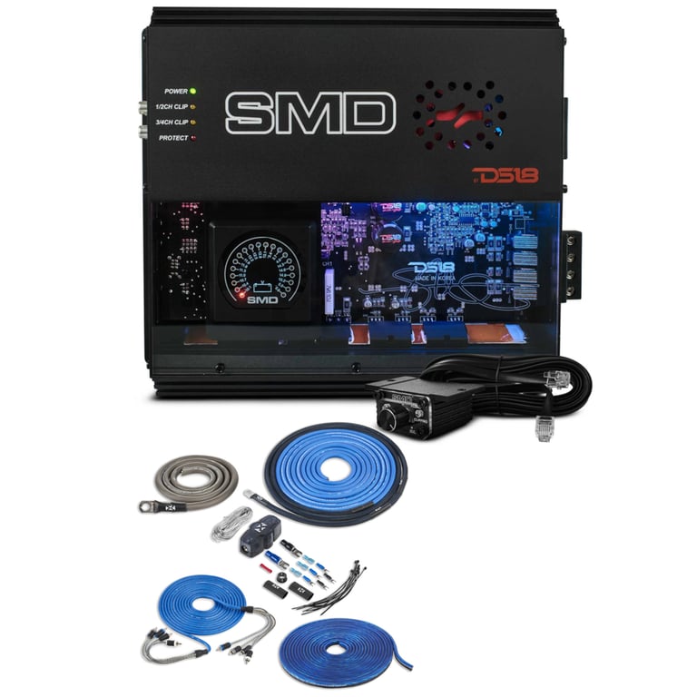 DS18 SMD-200.4AB with NVX 1/0 Gauge Amp Kit Image 1