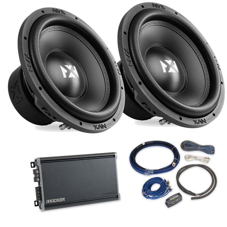 (2) 12" NVX VSW122V3 Subwoofers + Kicker CX1200.1 Amplifier Bundle Image 1