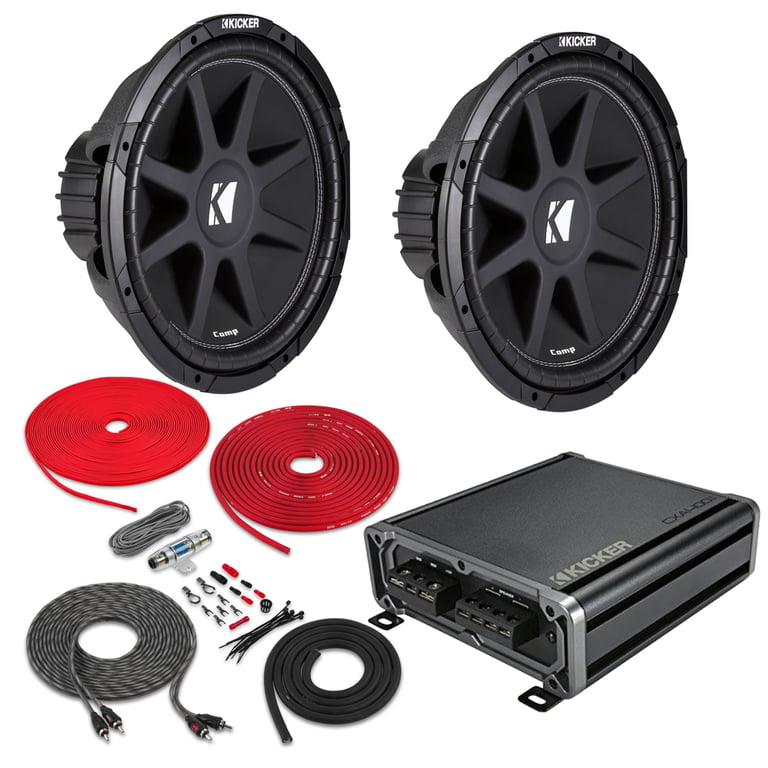 (2) KICKER 43C124 Subwoofers + Kicker Amplifier and Amp Kit Image 1
