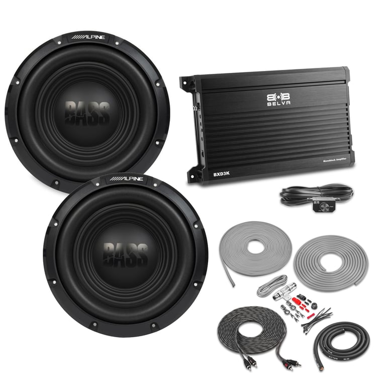 (2) Alpine W10S4 10" Bass Subwoofers + Belva 3000W Amplifier + 4 Gauge Amp Kit Image 1