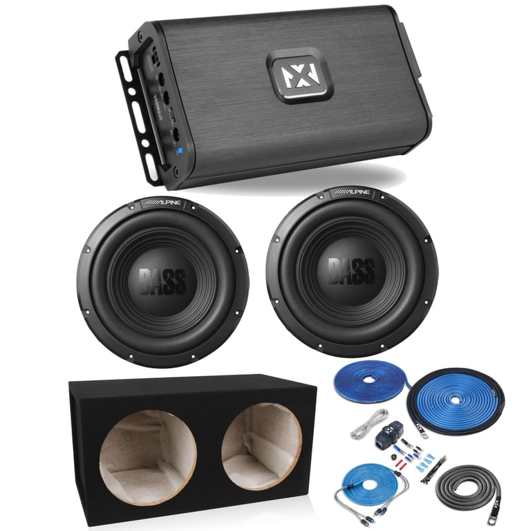 NVX VADM2 v2, 2x Alpine W12S4, Belva Dual 12 Enclosure + NVX Amp Kit Image 1